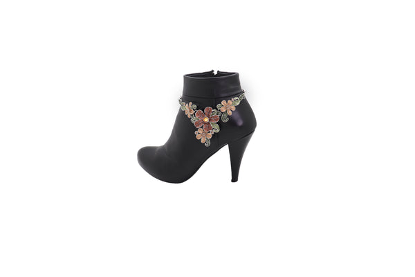 Brand New Women Silver Metal Chain Western Boot Bracelet Shoe Bling Flower Charm Anklet