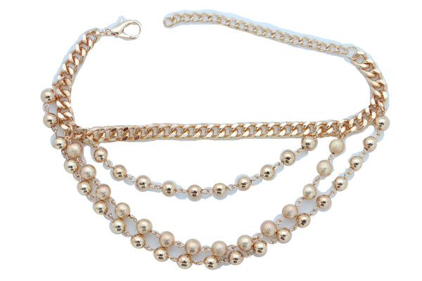 Women Gold Metal Western Boot Chain Bracelet Anklet Shoe Bling Waves Balls Charm One Size