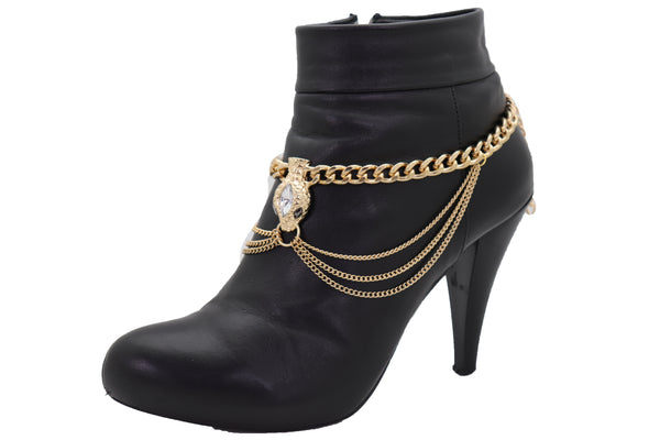 Brand New Women Gold Metal Chain Boot Bracelet Anklet Fancy Shoe Bling Snake Charm Waves