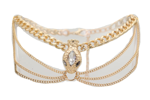 Brand New Women Gold Metal Chain Boot Bracelet Anklet Fancy Shoe Bling Snake Charm Waves