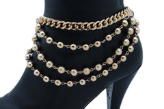 Gold Metal Western Boot Chain Bracelet Anklet Shoe Bling Waves Balls Charm