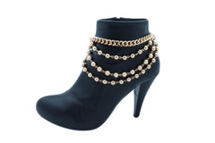 Gold Metal Western Boot Chain Bracelet Anklet Shoe Bling Waves Balls Charm