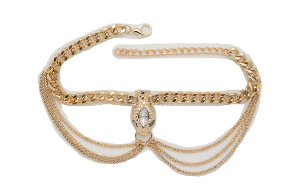 Brand New Women Gold Metal Chain Boot Bracelet Anklet Fancy Shoe Bling Snake Charm Waves