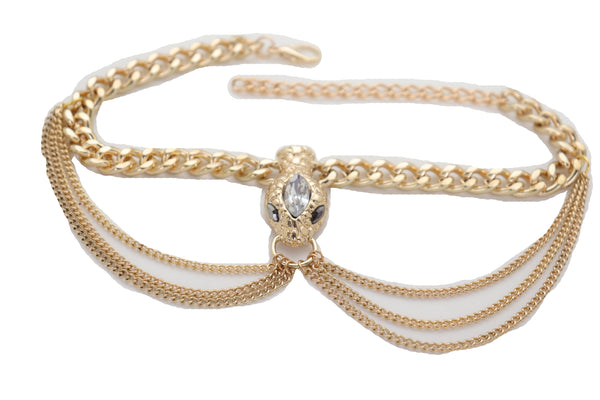 Brand New Women Gold Metal Chain Boot Bracelet Anklet Fancy Shoe Bling Snake Charm Waves