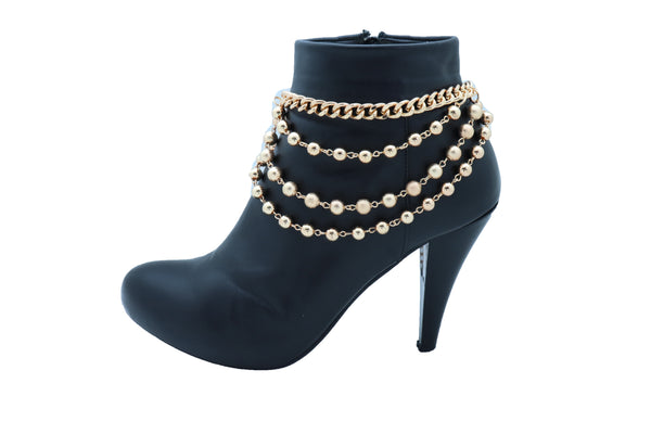 Women Gold Metal Western Boot Chain Bracelet Anklet Shoe Bling Waves Balls Charm One Size