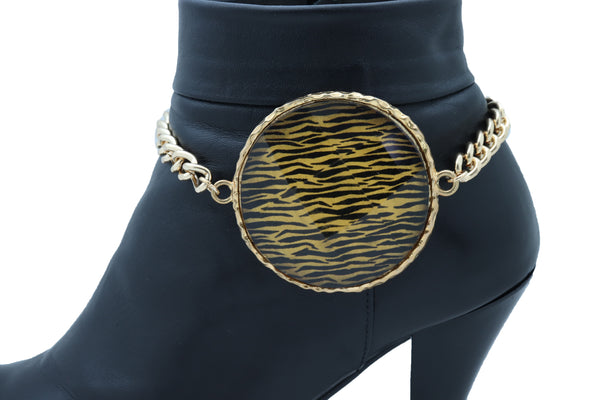 Brand New Sexy Women Gold Metal Chain Boot Bracelet Shoe Bling Zebra Charm Fashion Jewelry