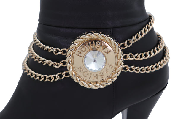Brand New Women Gold Metal Chain Western Boot Bracelet Shoe Anklet Fashion Big Round Charm