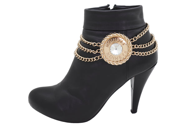 Brand New Women Gold Metal Chain Western Boot Bracelet Shoe Anklet Fashion Big Round Charm