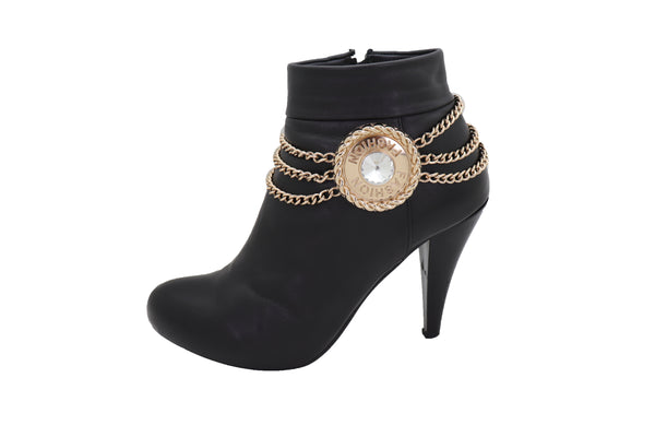 Brand New Women Gold Metal Chain Western Boot Bracelet Shoe Anklet Fashion Big Round Charm