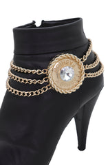 Gold Metal Chain Western Boot Bracelet Shoe Big Round Charm