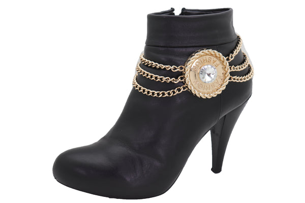 Brand New Women Gold Metal Chain Western Boot Bracelet Shoe Anklet Fashion Big Round Charm