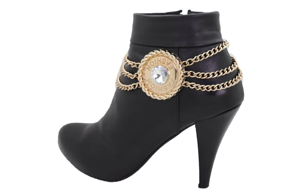 Brand New Women Gold Metal Chain Western Boot Bracelet Shoe Anklet Fashion Big Round Charm