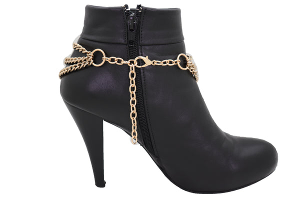 Brand New Women Gold Metal Chain Western Boot Bracelet Shoe Anklet Fashion Big Round Charm