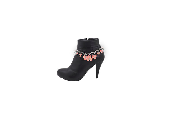 Brand New Women Silver Metal Chain Boot Bracelet Shoe Clover Flower Charm Bling Luck Anklet