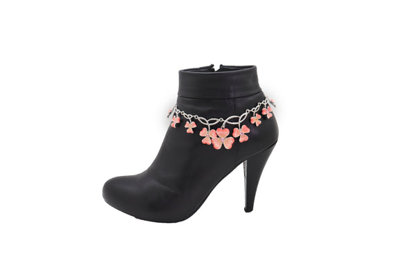Brand New Women Silver Metal Chain Boot Bracelet Shoe Clover Flower Charm Bling Luck Anklet