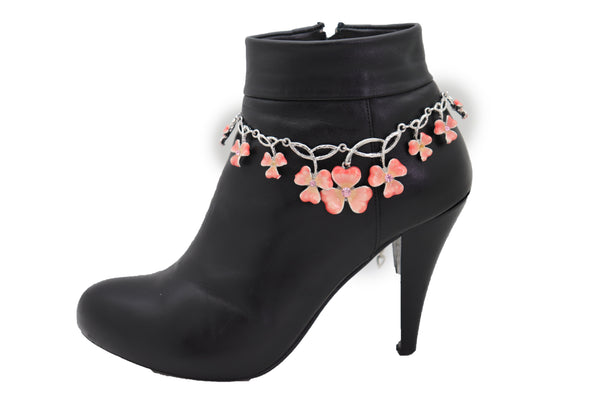 Brand New Women Silver Metal Chain Boot Bracelet Shoe Clover Flower Charm Bling Luck Anklet