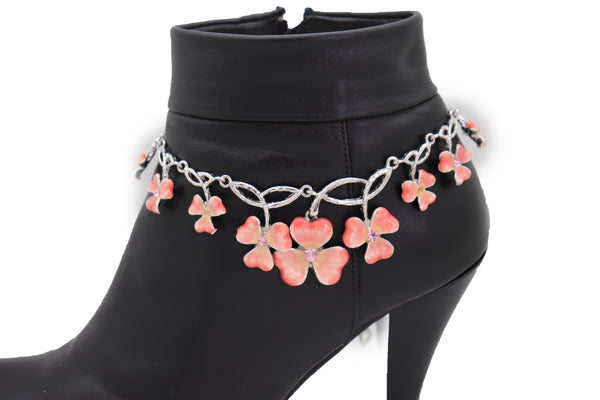 Brand New Women Silver Metal Chain Boot Bracelet Shoe Clover Flower Charm Bling Luck Anklet