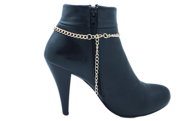 Women Fashion Gold Metal Chain Boot Bracelet Shoe Anklet Red Flower Bling Charm One Size