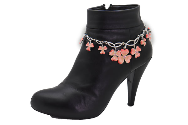 Brand New Women Silver Metal Chain Boot Bracelet Shoe Clover Flower Charm Bling Luck Anklet