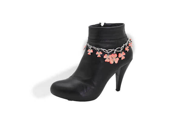 Brand New Women Silver Metal Chain Boot Bracelet Shoe Clover Flower Charm Bling Luck Anklet