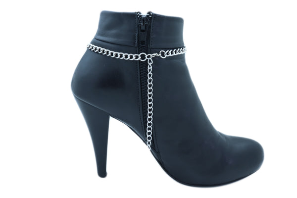 Women Fashion Silver Metal Chain Boot Bracelet Shoe Anklet Sky Light Blue Flower Charm One Size