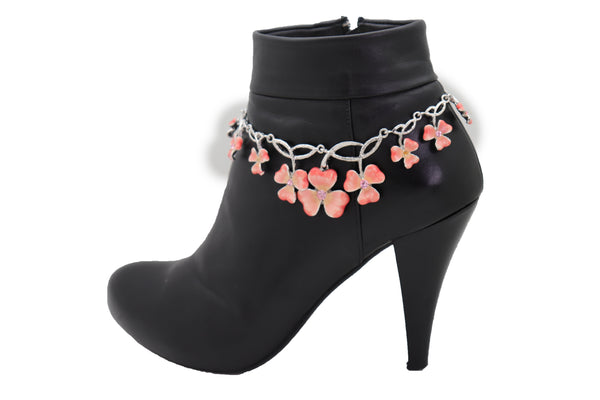 Brand New Women Silver Metal Chain Boot Bracelet Shoe Clover Flower Charm Bling Luck Anklet