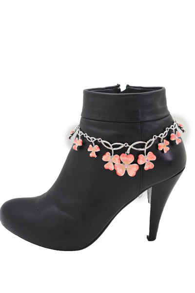 Brand New Women Silver Metal Chain Boot Bracelet Shoe Clover Flower Charm Bling Luck Anklet