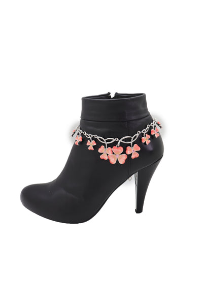 Brand New Women Silver Metal Chain Boot Bracelet Shoe Clover Flower Charm Bling Luck Anklet
