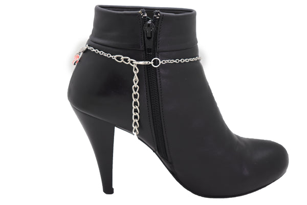 Brand New Women Silver Metal Chain Boot Bracelet Shoe Clover Flower Charm Bling Luck Anklet