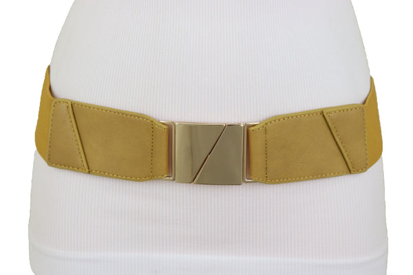 Brand New Women Wide Elastic Rose Gold Faux Leather Western Fashion Belt Metal Studs S M