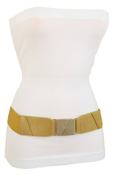 Brand New Women Wide Elastic Rose Gold Faux Leather Western Fashion Belt Metal Studs S M