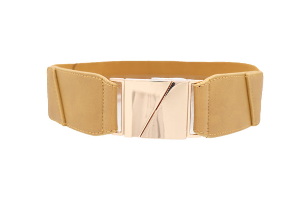 Brand New Women Wide Elastic Rose Gold Faux Leather Western Fashion Belt Metal Studs S M