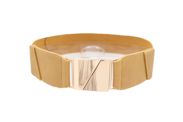 Brand New Women Wide Elastic Rose Gold Faux Leather Western Fashion Belt Metal Studs S M