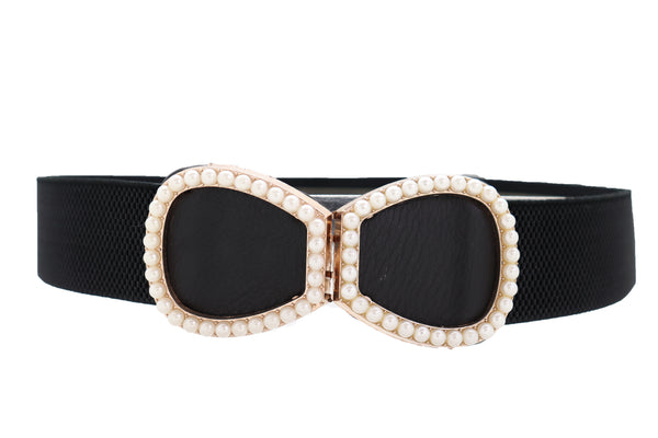 Brand New Women Brown Elastic Waistband Fashion Belt High Waist Hip Metal Dots Size S M