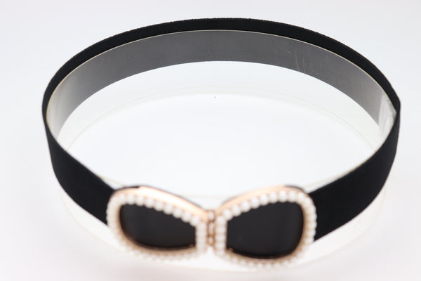 Brand New Women Brown Elastic Waistband Fashion Belt High Waist Hip Metal Dots Size S M