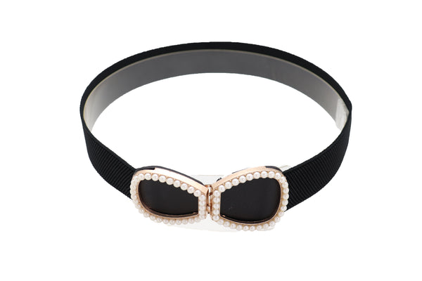 Brand New Women Brown Elastic Waistband Fashion Belt High Waist Hip Metal Dots Size S M