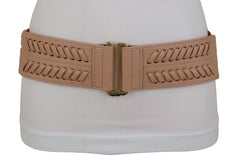 Pastel Pink Stripes Arrow Faux Leather Elastic Belt Gold Buckle Size S M