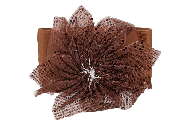 Brand New Women Wide Corset Belt Stretch Brown Wide Flower Lace Fabric Hip High Waist Fit Size S M