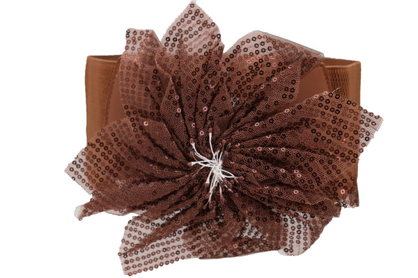 Brand New Women Wide Corset Belt Stretch Brown Wide Flower Lace Fabric Hip High Waist Fit Size S M
