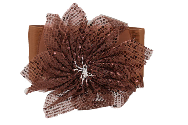 Brand New Women Wide Corset Belt Stretch Brown Wide Flower Lace Fabric Hip High Waist Fit Size S M