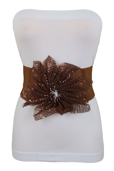 Brand New Women Wide Corset Belt Stretch Brown Wide Flower Lace Fabric Hip High Waist Fit Size S M