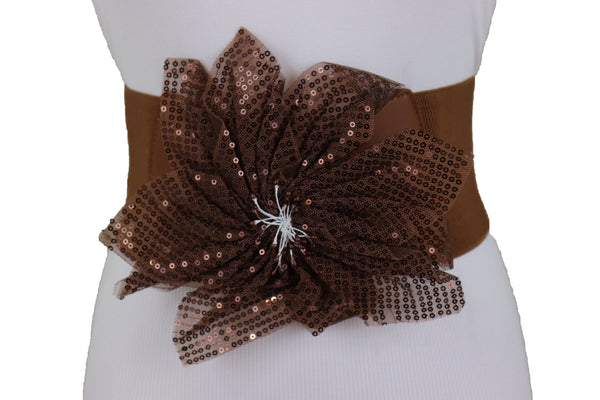 Brand New Women Wide Corset Belt Stretch Brown Wide Flower Lace Fabric Hip High Waist Fit Size S M