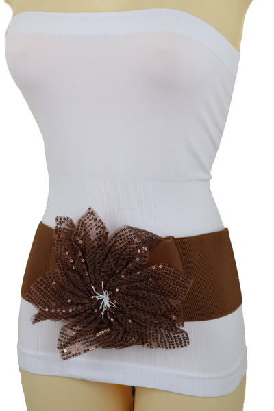 Brand New Women Wide Corset Belt Stretch Brown Wide Flower Lace Fabric Hip High Waist Fit Size S M
