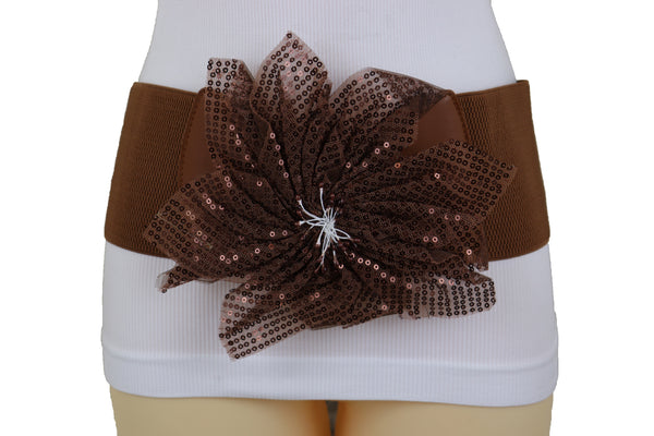 Brand New Women Wide Corset Belt Stretch Brown Wide Flower Lace Fabric Hip High Waist Fit Size S M