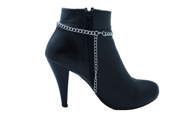 Women Silver Metal Chain Collection Boot Bracelet Shoe Pink Flower Elegant Charm One Size