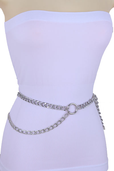 Brand New Women Waist Hip Silver Metal Chain Waistband Belt Circle Rings Plus Size XL XXL