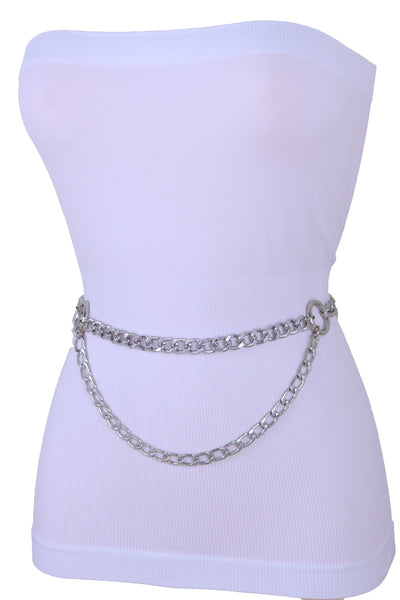 Brand New Women Waist Hip Silver Metal Chain Waistband Belt Circle Rings Plus Size XL XXL