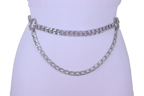 Brand New Women Waist Hip Silver Metal Chain Waistband Belt Circle Rings Plus Size XL XXL