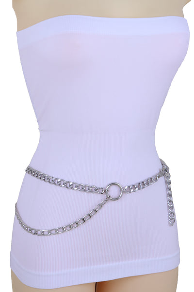 Brand New Women Waist Hip Silver Metal Chain Waistband Belt Circle Rings Plus Size XL XXL