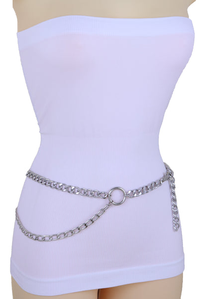 Brand New Women Belt Hip Waist Silver Metal Chain Link Side Circle Ring Charms Size M L XL